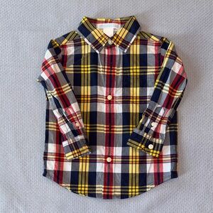 Janie and Jack Yellow, Navy & Red Plaid Button-Down Shirt